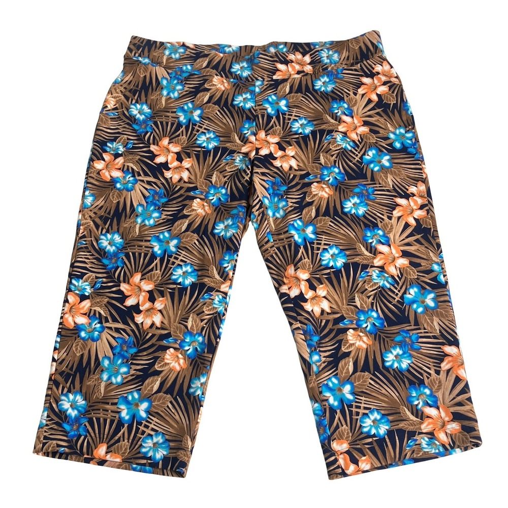 Lands End Starfish Crop Pants Womens‎ 2X Colorful Tropical Floral Stretch Knit